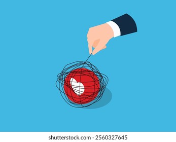 Untangling Emotional Heart - Concept of Healing and Clarity 3d isometric vector illustration
