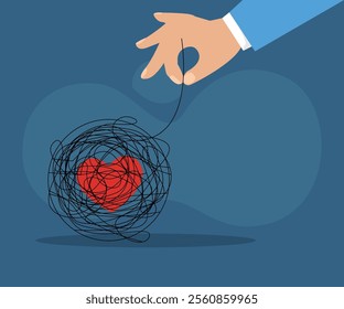 Untangling Emotions: Heart and Chaos 2d flat vector illustrations