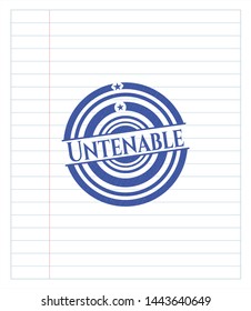 Untenable emblem drawn with pen. Blue ink. Vector Illustration. Detailed.