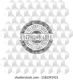 Unthinkable grey badge with geometric cube white background