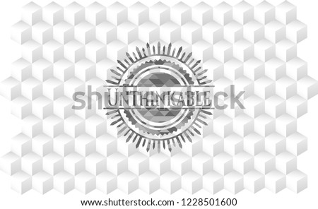 Unthinkable grey badge with geometric cube white background