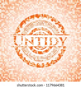 Untidy orange tile background illustration. Square geometric mosaic seamless pattern with emblem inside.