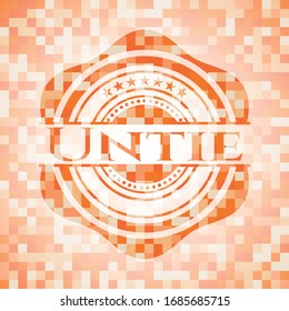 Untie abstract emblem, orange mosaic background