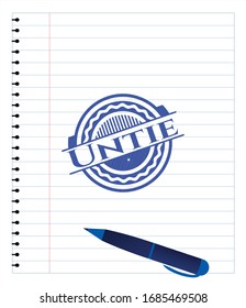 Untie draw (pen strokes). Blue ink. Vector Illustration. Detailed.