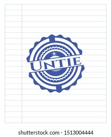 Untie emblem drawn with pen. Blue ink. Vector Illustration. Detailed.