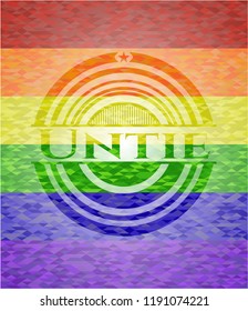 Untie emblem on mosaic background with the colors of the LGBT flag