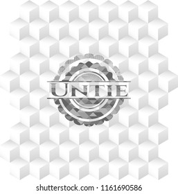 Untie grey emblem with geometric cube white background