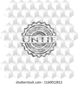 Untie grey emblem. Retro with geometric cube white background