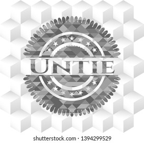 Untie grey emblem. Vintage with geometric cube white background