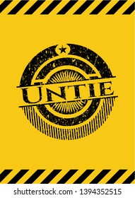 Untie grunge black emblem with yellow background, warning sign. Vector Illustration. Detailed.