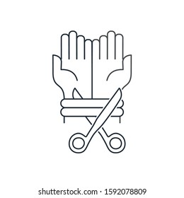 Untie  hands.  Opportunity to develop in business, social sphere, education.Concept of freedom. Vector linear icon on a white background.