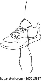 untied shoe vector illustration. drawing of sneackers with untied lace. Continuous drawing of one line