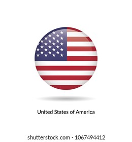 Untied States of America flag - round glossy button. Vector Illustration.