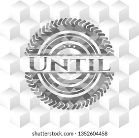 Until grey emblem. Vintage with geometric cube white background