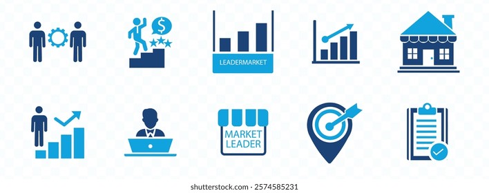 Untitled- market leader icon set . advantage, strengths, weakness, comparison and ranking.