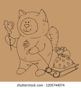 Untitled-1Winter vector illustration with cute cat, Christmas gifts, snowflakes, sledding.
