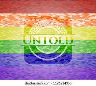 Untold emblem on mosaic background with the colors of the LGBT flag