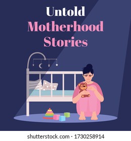 Untold motherhood stories social media post mockup. Child loss. Advertising web banner design template. Social media booster, content layout. Promotion poster, print ads with flat illustrations