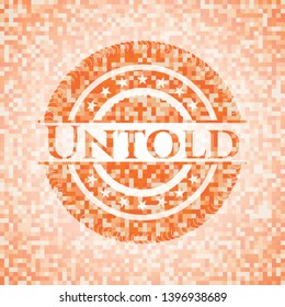 Untold orange tile background illustration. Square geometric mosaic seamless pattern with emblem inside.