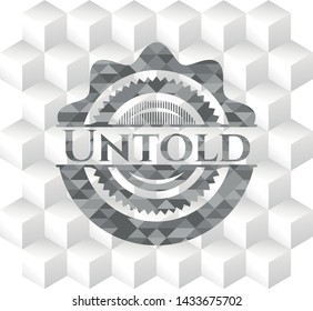 Untold realistic grey emblem with geometric cube white background