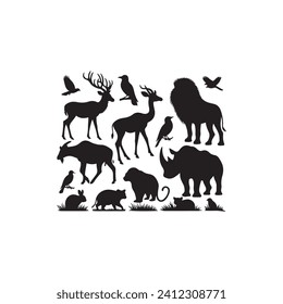 Unerzählte Geschichten im Schatten: Eine faszinierende Ausstellung von Tieren Silhouette, die Tierwelt feiert - Wildtiere Silhouette - Tiervektor
