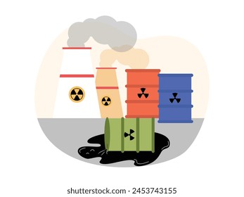 Untreated industrial oil spills are the cause of environmental damage, pollution vector illustration.