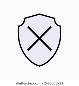 Untrusted Icon. Crossed Shield. Unprotect, Unreliable Symbol. 