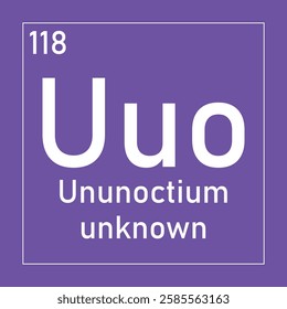 Ununoctium periodic table element chemistry symbol. Simple flat square vector illustration, simple clean style Icon with molar mass and atomic number for Lab, science or chemistry class.