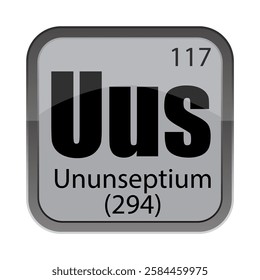 Ununseptium Uus element. Atomic number 117. Mass 294 detail. Vector chemistry tile.