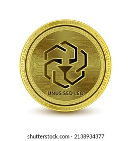 UNUS SED LEO (LEO) coin isolated on white background. Cryptocurrency blockchain (crypto currency) digital currency, alternative currency 3D Vector illustration. Symbol of business modern gold, money.