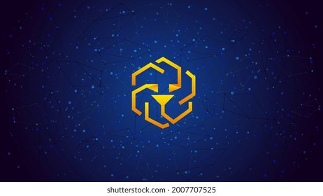 Unus Sed Leo token symbol cryptocurrency theme on blue polygonal background. Cryptocurrency coin logo icon. Vector illustration.