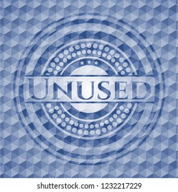 Unused blue badge with geometric pattern background.