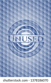 Unused blue emblem or badge with abstract geometric polygonal pattern background.