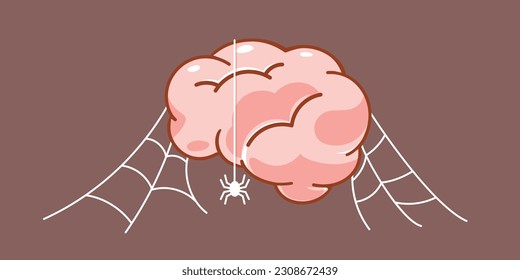 Un cerebro sin usar con telaraña. Ilustración de vectores aislados