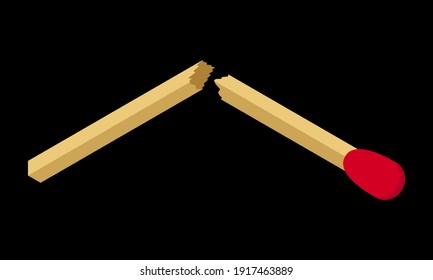 Unused broken match stick vector icon isolated on black background.