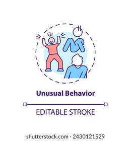 Unusual, abnormal behaviour multi color concept icon. Social issues. Round shape line illustration. Abstract idea. Graphic design. Easy to use in infographic, presentation, brochure, booklet