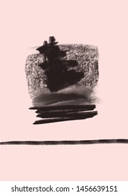 Unusual abstract art painting with grunge shapes, brushes. 