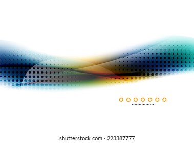 Ungewöhnlicher abstrakter Hintergrund - unscharfe Welle auf weißer, glänzender Vorlage mit Punktstruktur