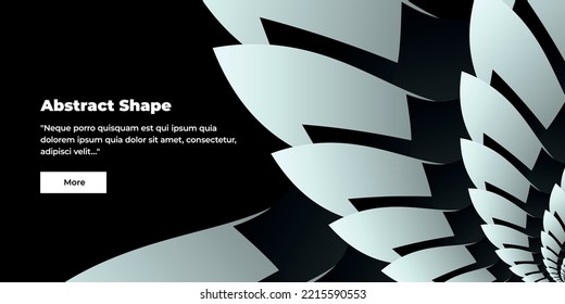 Unusual Abstract Background Or First Screen For Your Website On The Right With Part Of A Flower With Spiral Gradient Gray, White And Black Petals And A Black Background. Abstract Half Flower Pattern