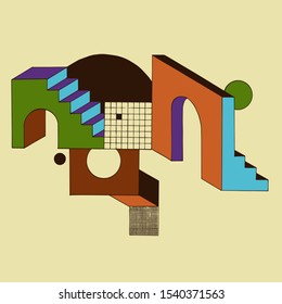 Unusual abstract construction in modern art style. Hand-drawn vector illustration for your contemporary design.