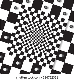  Unusual abstract pattern, background squares and spheres of the different sizes black and white color