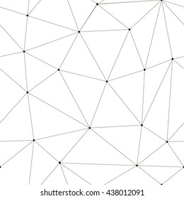 Unusual abstract vector net on the white background. Connected dots backdrop. Triangular shape decorative texture. Polygonal seamless pattern.