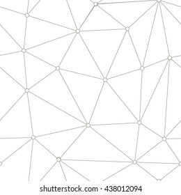Unusual abstract vector net on the white background. Connected dots backdrop. Triangular shape decorative texture. Polygonal seamless pattern.