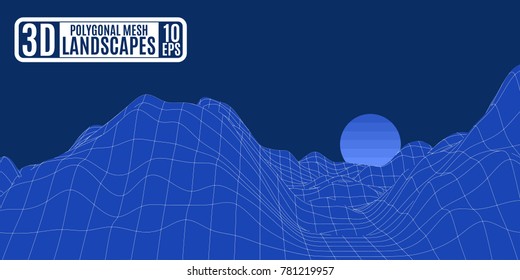 unusual alien computer blue mountains mesh polygonal vector work