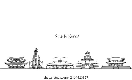 Unusual architecture reflecting the culture of South Korea. Cityscape of an Asian country. Sights of the Republic of Korea. A simple hand drawn illustration for different uses. Vector.