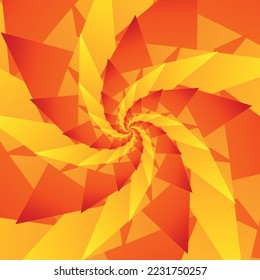 Unusual beautiful abstract square pattern in the form of a spiral consisting of gradient red, orange, yellow sharp triangles of different sizes