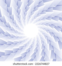 An unusual beautiful square illustration in the form of a white sun, which from the center of the illustration has its rays in the form of gradient white and blue triangles that overlap each other. 