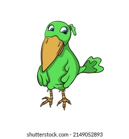 An unusual bird on two legs. Cute unique vector character. Bird girl with a tail.