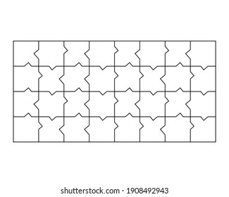 Ungewöhnliches Leere Jigsaw Puzzle 32 Stücke. Einfache Linie Art Stil für Druck und Web. Geometrischer Dreiecksstil. Stock-Vektorgrafik