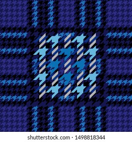 Unusual blue hounds tooth prints. Traditional seamless pattern with small checkers. Winter textile collection.